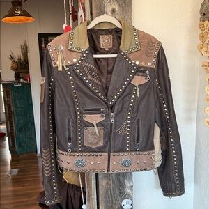 Double D Ranchwear Studded Brown Leather Jacket